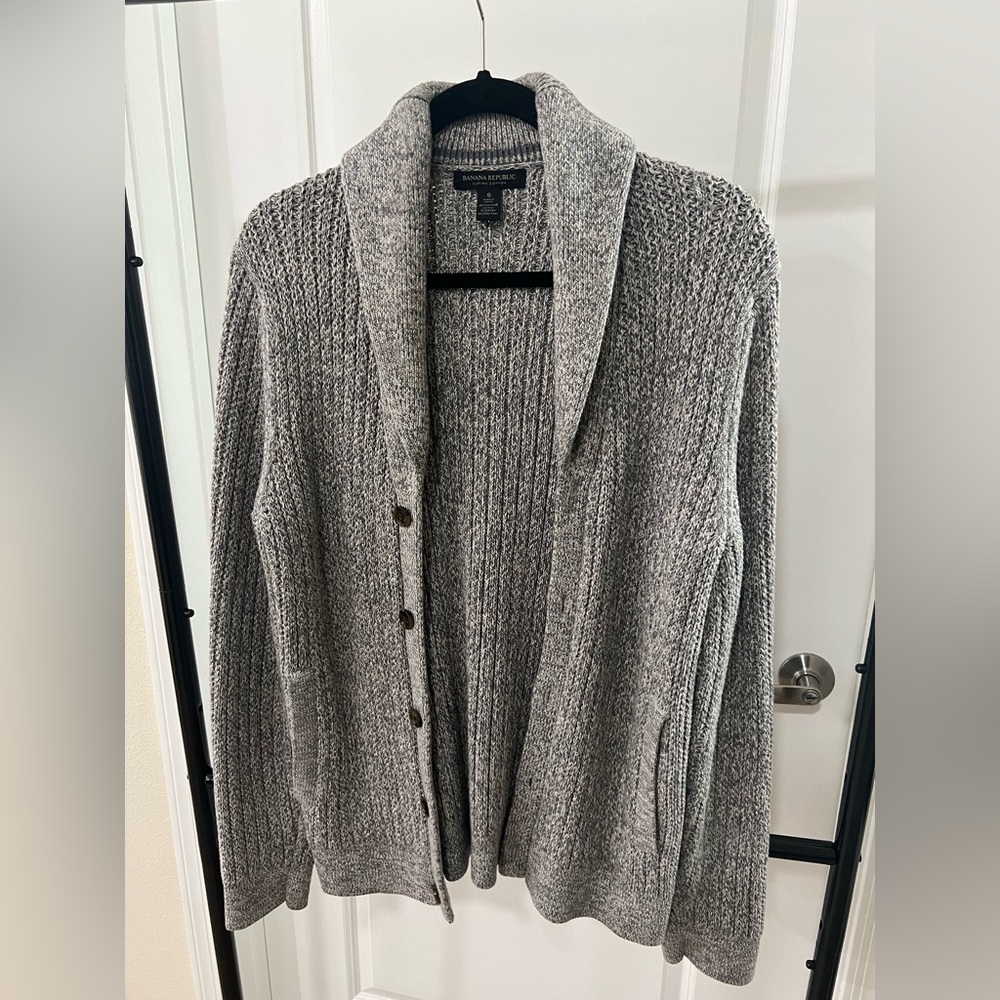 Grey Ribbed Cotton Cardigan from Banana Republic
